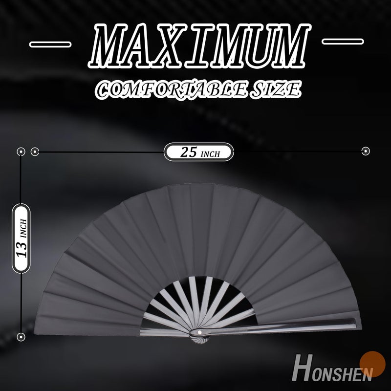 HONSHEN Folding Fan Black Large Hand Fan Chinese Kung Fu Tai Chi Hand Held ABS Plastic-Nylon Folding Fans for Men with a Fabric Case for Protection 13inch - Image 5